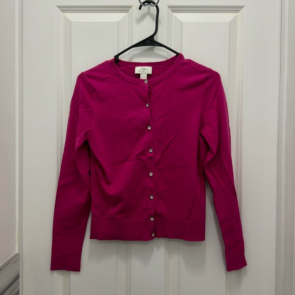 Ann Taylor Loft Pink Cardigan Jeweled Buttons - Size S